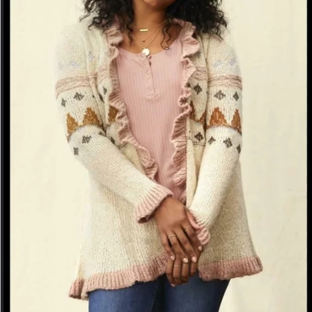 Matilda Jane Cream and Pink Ruffle Cardigan